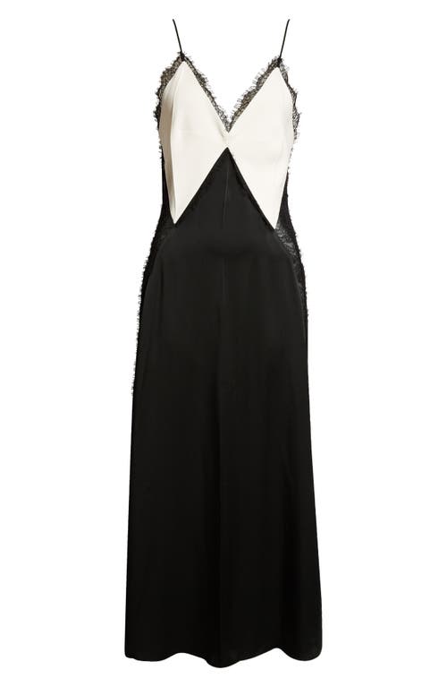 Shop Victoria Beckham Lace Inset Midi Slipdress In Ivory/black