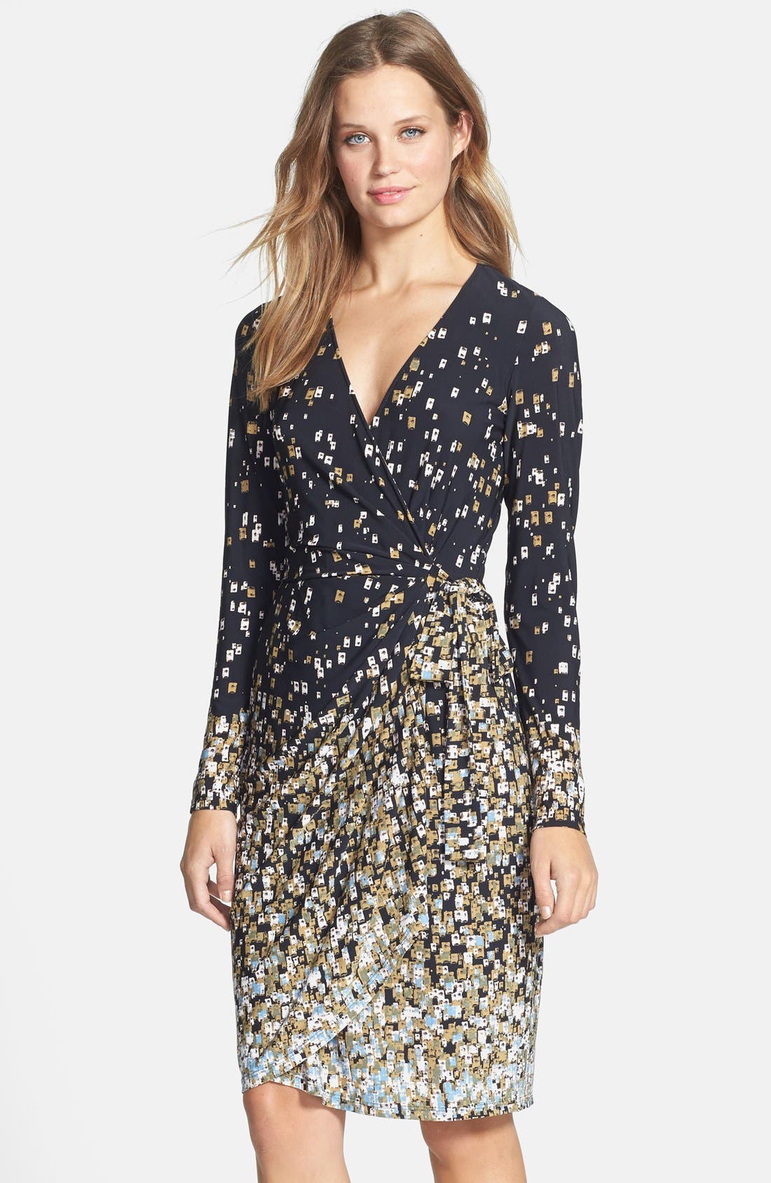 Maggy London Print Long Sleeve Jersey Wrap Dress (Regular & Petite