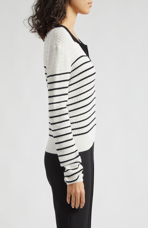 Shop Atm Anthony Thomas Melillo Stripe Cable Stitch Sweater In Chalk/black