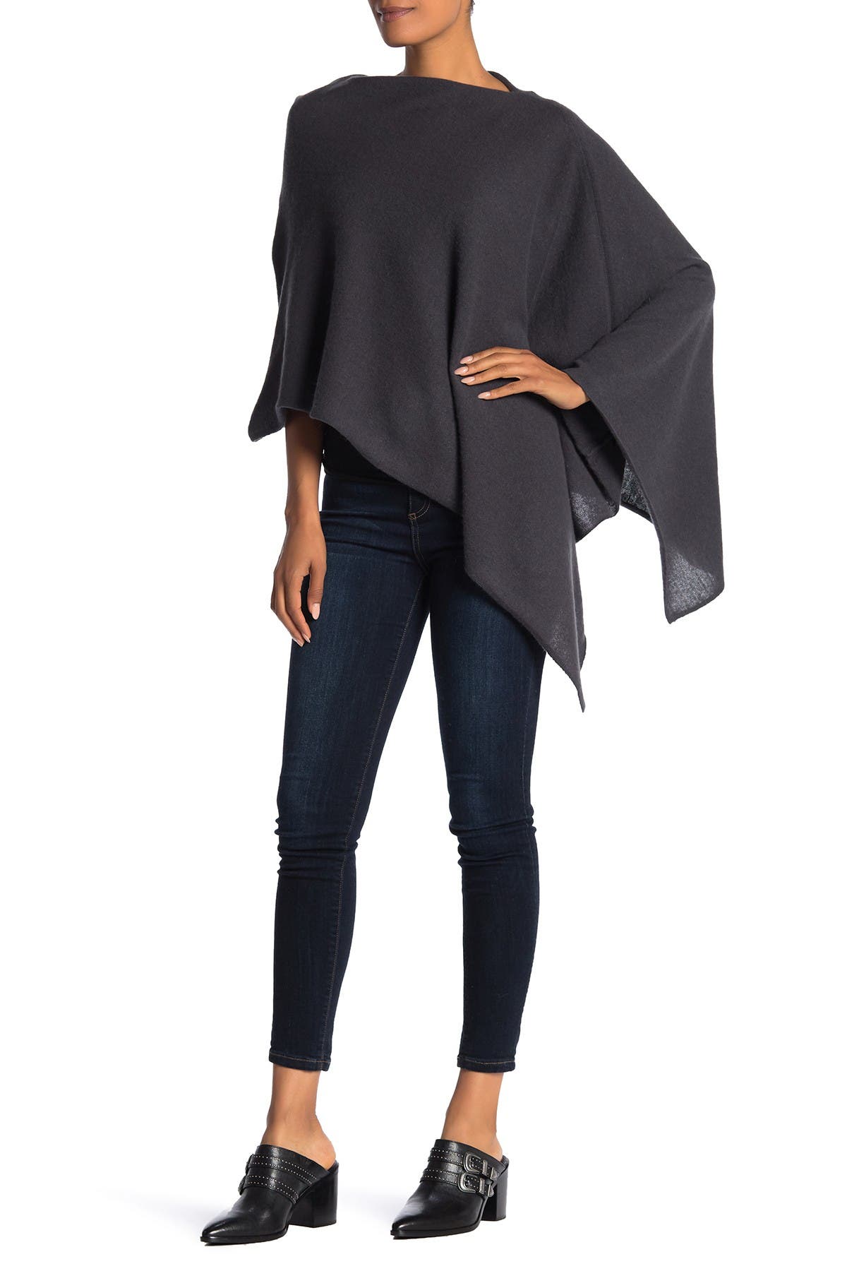 Portolano Lightweight Lambswool Cowl Neck Poncho In Open Grey5