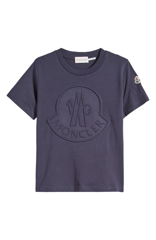 Moncler Kids' Logo Embossed Cotton T-Shirt Blue Navy at Nordstrom,
