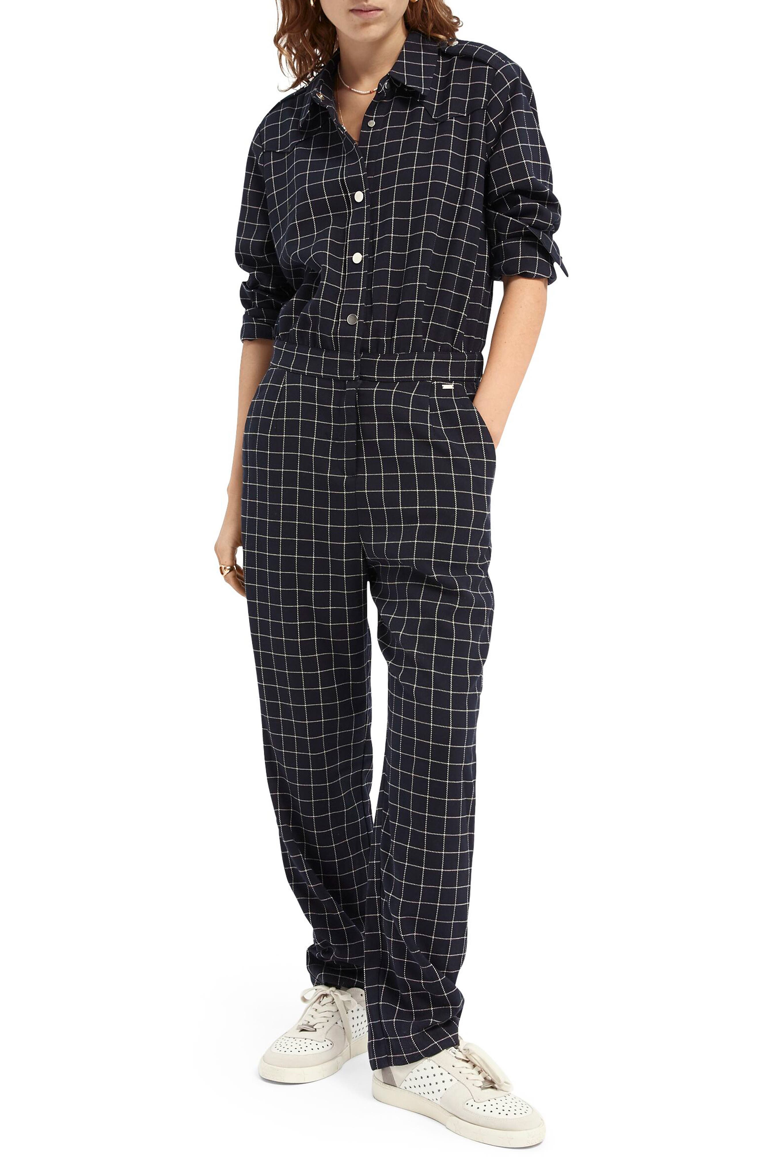 UPC 016000000001 product image for Scotch & Soda All In One Check Jumpsuit in Combo Blue at Nordstrom, Size X-Small | upcitemdb.com
