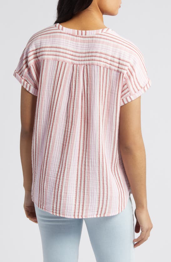 Shop Caslon (r) Stripe Cotton Gauze Henley In Ivory Cloud- Pink Vera Stripe
