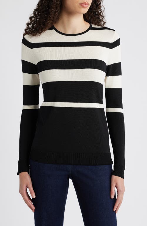 Shop Anne Klein Stripe Crewneck Sweater In Anne Black/anne White