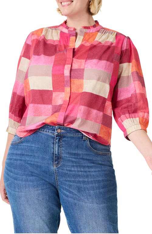 NIC+ZOE Sunset Plaid Girlfriend Cotton Button-Up Shirt Pink Multi at Nordstrom