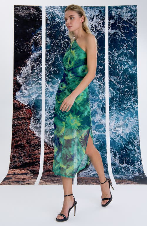 Donna Morgan For Maggy One-shoulder Midi Dress In Green/ink Blue