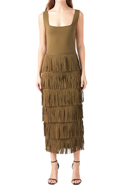 Endless Rose Fringe Midi Sweater Dress In Olive