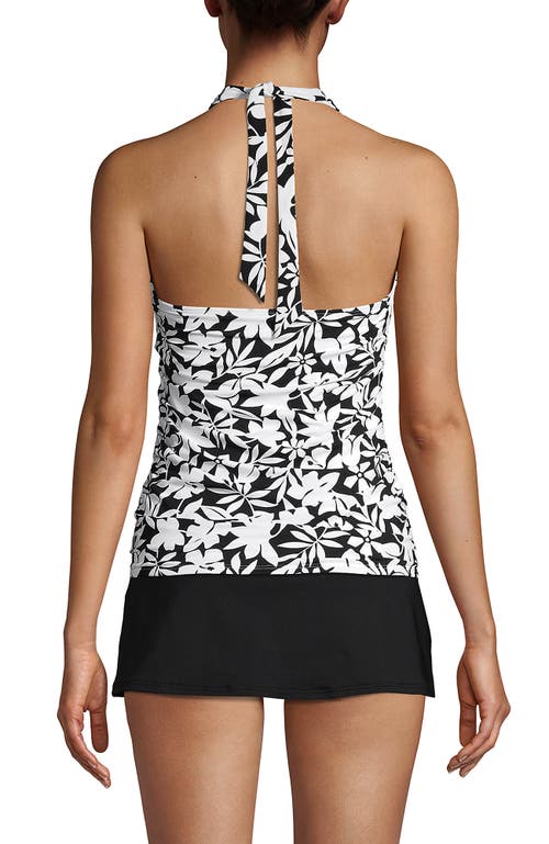 Lands' End Long Chlorine Resistant Square Neck Halter Tankini Swimsuit Top In Black Havana Floral