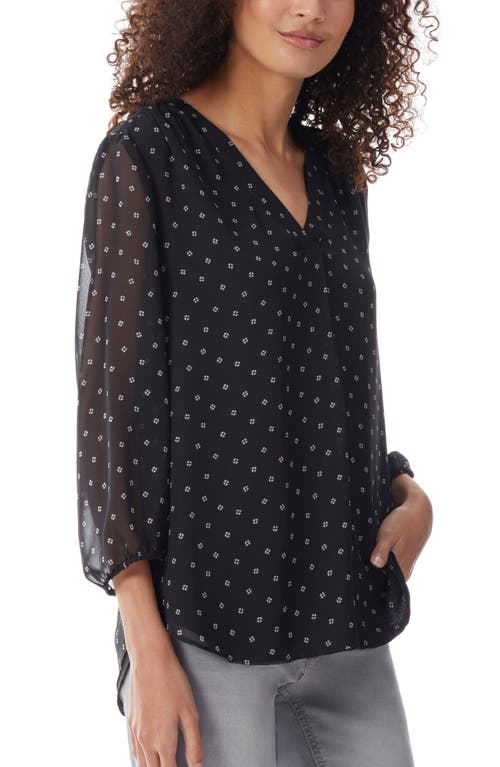 Jones New York Womens V Neck Printed Blouse In Jones Black/jones White