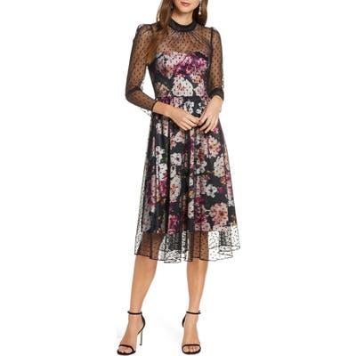Eliza J Floral Illusion Cocktail Dress, Black
