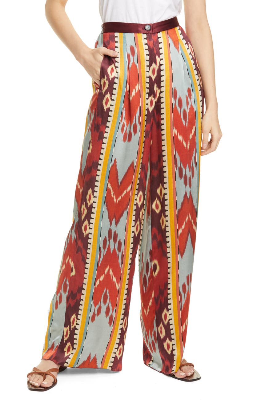 FORTE FORTE | Encens Ikat Print Silk Wide Leg Pants | HauteLook