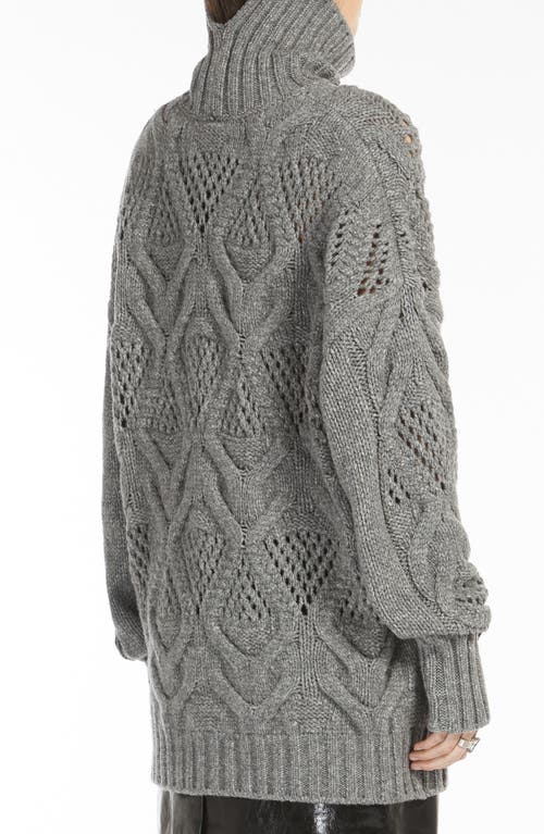 Shop Sportmax Oversize Open Stitch Wool Blend Turtleneck Sweater In Medium Grey