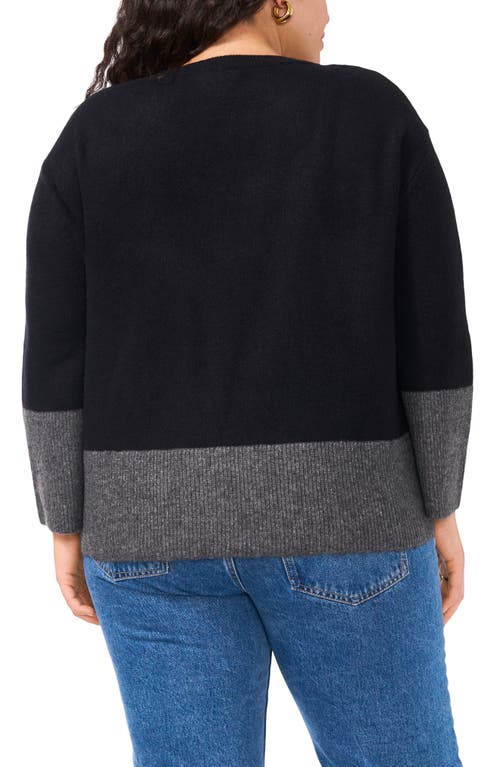 Shop Vince Camuto Colorblock Crewneck Sweater In Rich Black