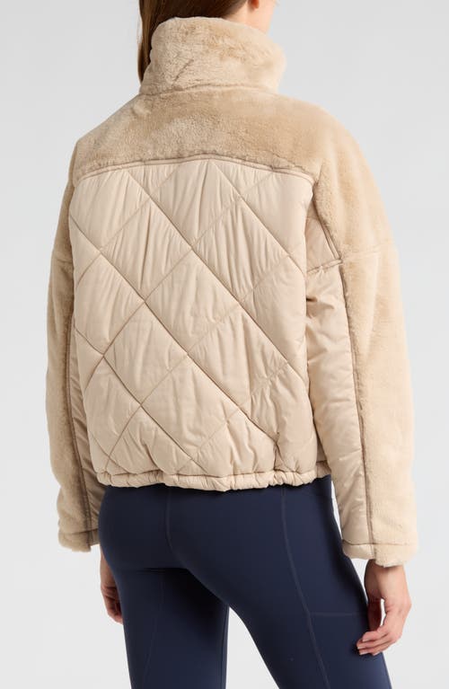 Shop Zella Faux Fur Mixed Media Quilted Jacket In Tan Oxford