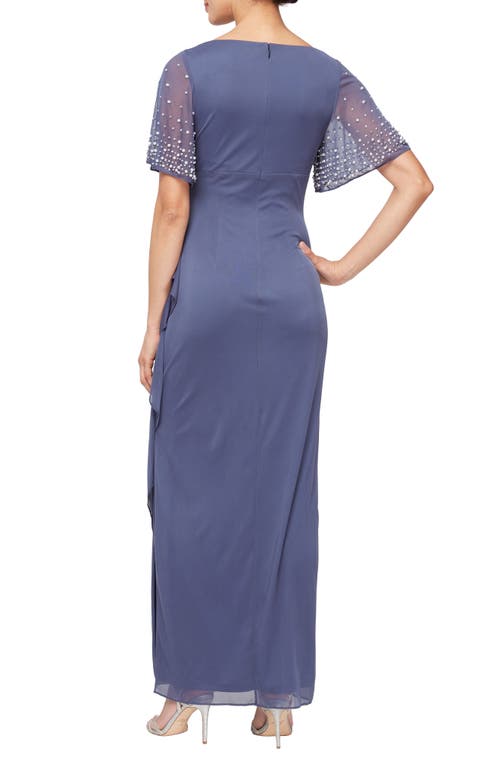 Alex Evenings Flutter Sleeve Empire Waist Evening Gown In Violet