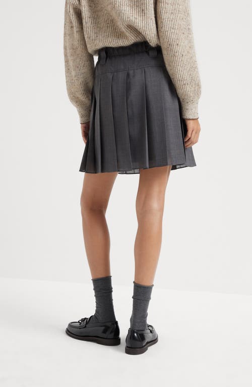 Shop Brunello Cucinelli Pleated Virgin Wool Organza Mini Skirt In Medium Grey