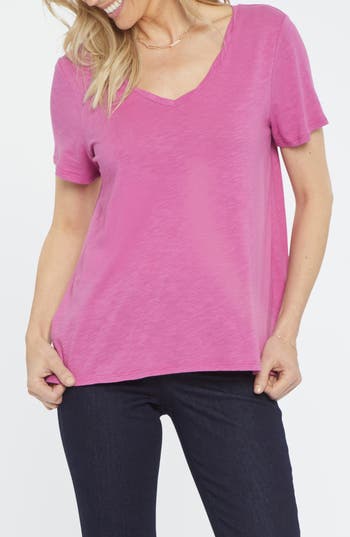 Shop Nydj Twist V-neck T-shirt In Magenta And Heather Grey