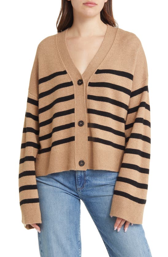 Rails Geneva Stripe Wool Blend Cardigan In Camel Black Stripe