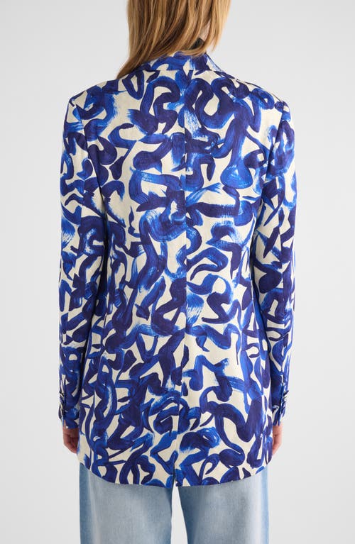 Shop Dries Van Noten Blanchet Abstract Print Single Breasted Blazer In Blue