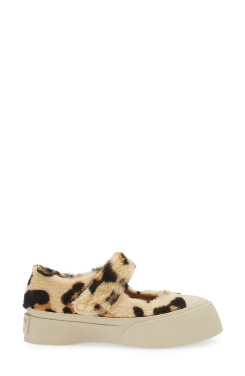 Shop Marni Pablo Leopard Print Genuine Shearling Mary Jane Sneaker In Light/brown