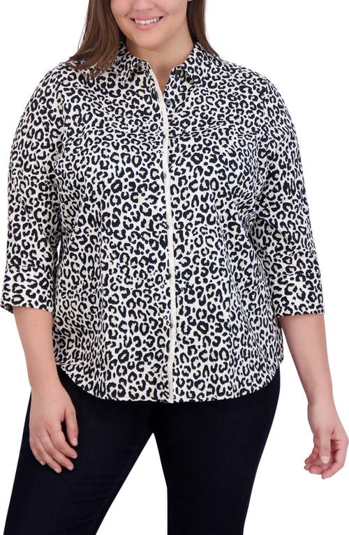 Foxcroft Charlie Leopard Print Cotton Button-Up Shirt Black/ at Nordstrom