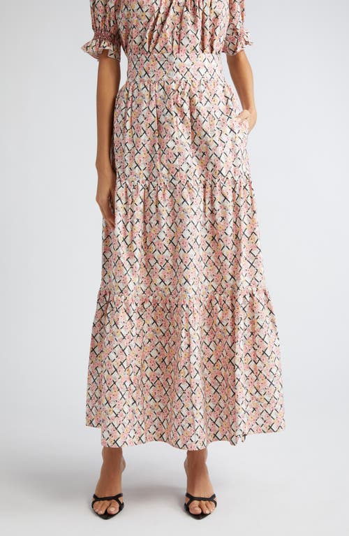 Nuvola Floral Tiered Crepe Maxi Skirt in Pergola Of Roses