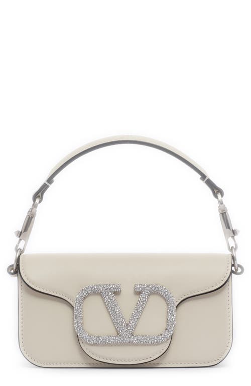 Valentino Garavani Small Locò Crystal Logo Leather Shoulder Bag in Light Ivory/palladio-Crystal at Nordstrom