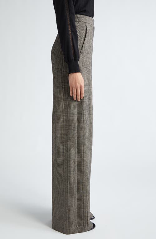 Max Mara Cognac Check Wide Leg Wool Blend Jersey Pants In Grey/ Black