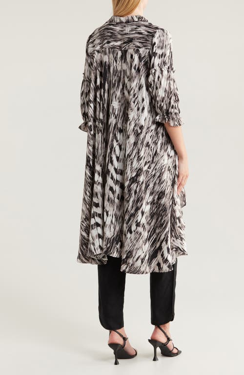 Patrizia Luca Ruffle Print High-low Button-up Tunic Top In Grey