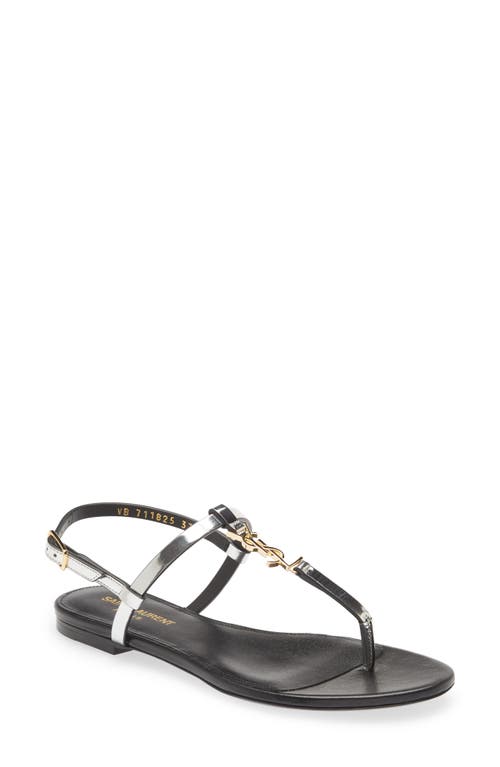 Saint Laurent Cassandra Monogram Metallic Sandal Argento at Nordstrom,