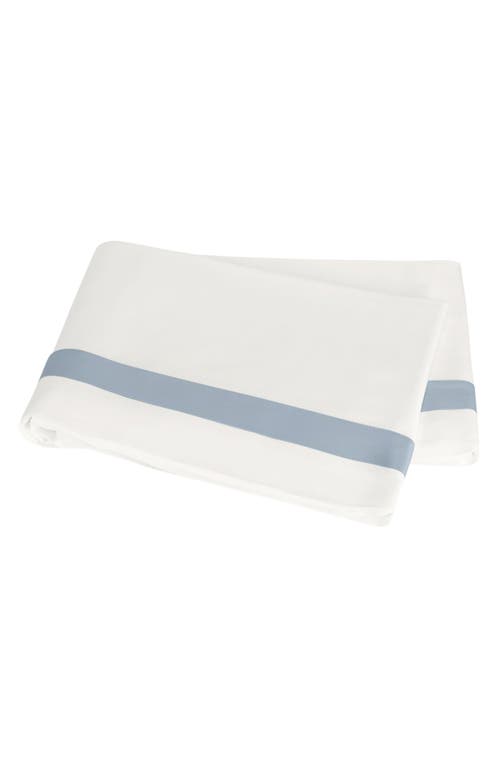 Shop Matouk Ambrose 600 Thread Count Egyptian Cotton Sateen Flat Sheet In Bone/hazy Blue