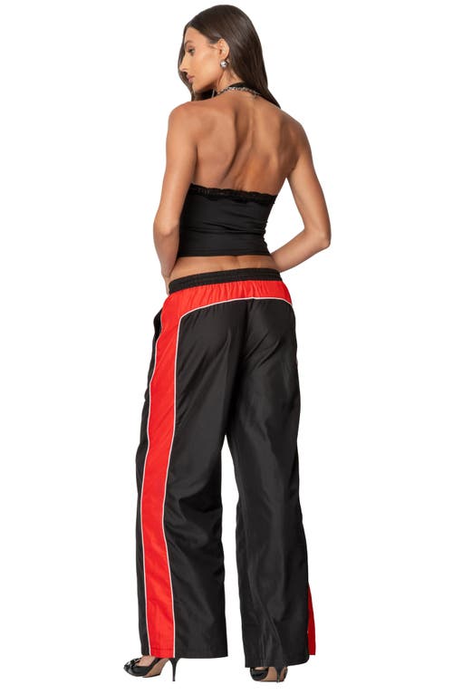 Shop Edikted Cameron Contrast Panel Satin Track Pants In Black
