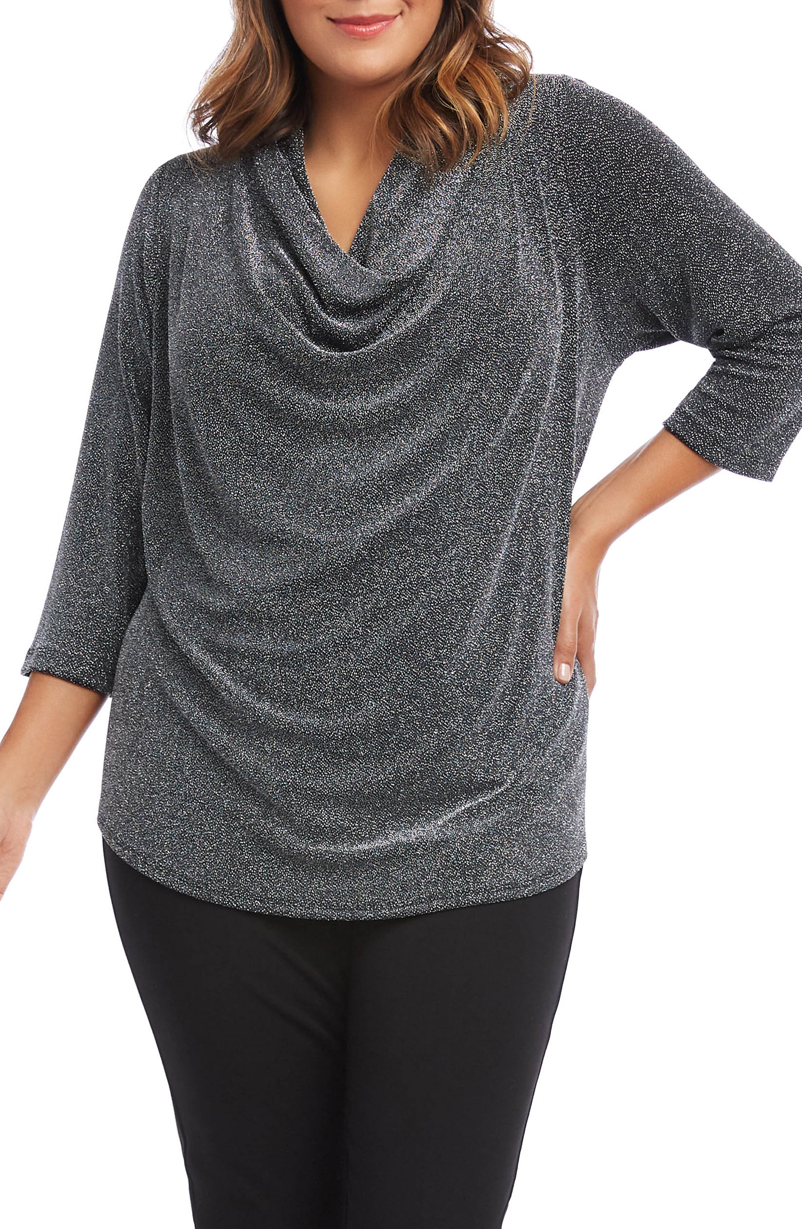 Karen Kane Glitter Knit Drape Neck Top Plus Size Nordstrom