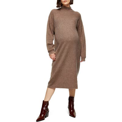 Topshop Long Sleeve Maternity Sweater Dress, Brown