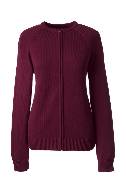 Lands' End School Uniform Cotton Modal Zip-front Cardigan Sweater In Burgundy