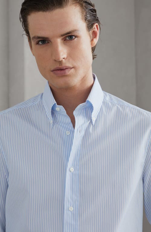 Shop Brunello Cucinelli Striped Cotton Shirt In Azure