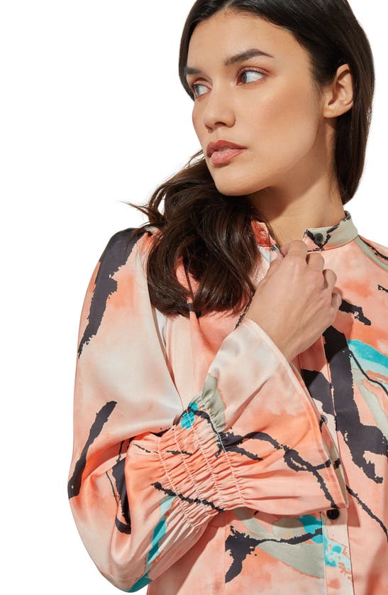 Shop Ming Wang Abstract Print Long Sleeve Button-up Shirt In Coral Sand/oceanfront/limeston