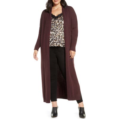 Plus Size Leith Longline Open Cardigan, Burgundy
