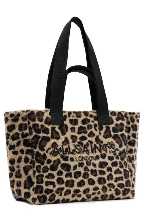 Shop Allsaints Medium Izzy Recycled Polyester Fleece Tote In Leppo Brown/black