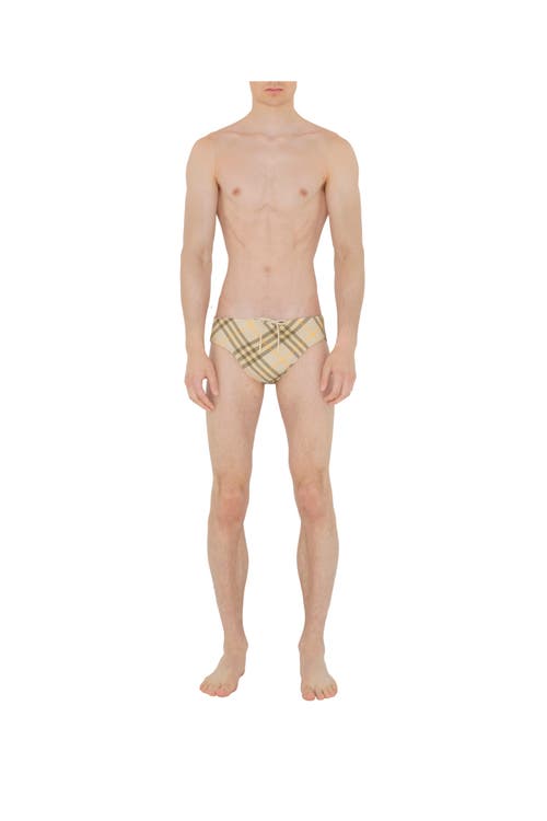 Shop Burberry Check Swim Briefs In Wheat