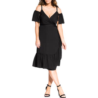 Plus Size City Chic Cold Shoulder Wrap Dress, Black
