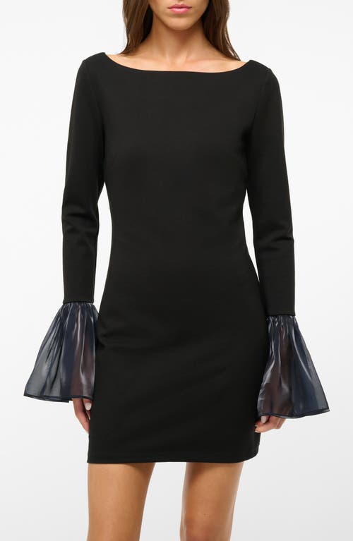 Shop Staud Hawthorne Long Sleeve Bell Cuff Minidress In Black/navy