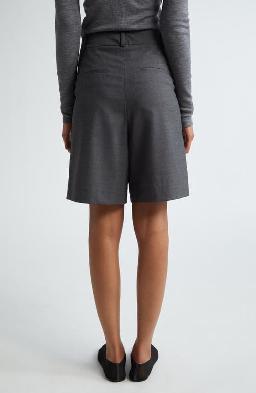 Shop Rohe Róhe Tailored Virgin Wool Wide Leg Shorts In Dark Grey Melange