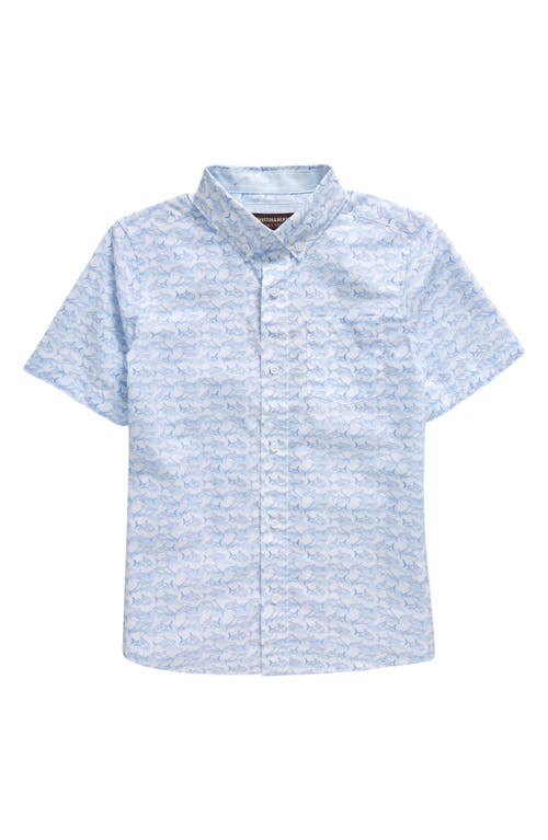 Johnston & Murphy Kids' Shadow Shark Short Sleeve Cotton Button-down Shirt In White/blue