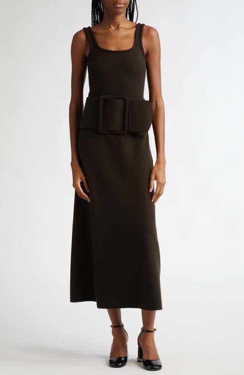 GIA STUDIOS Scoop Neck Wool Blend Midi Dress in Dark Brown 