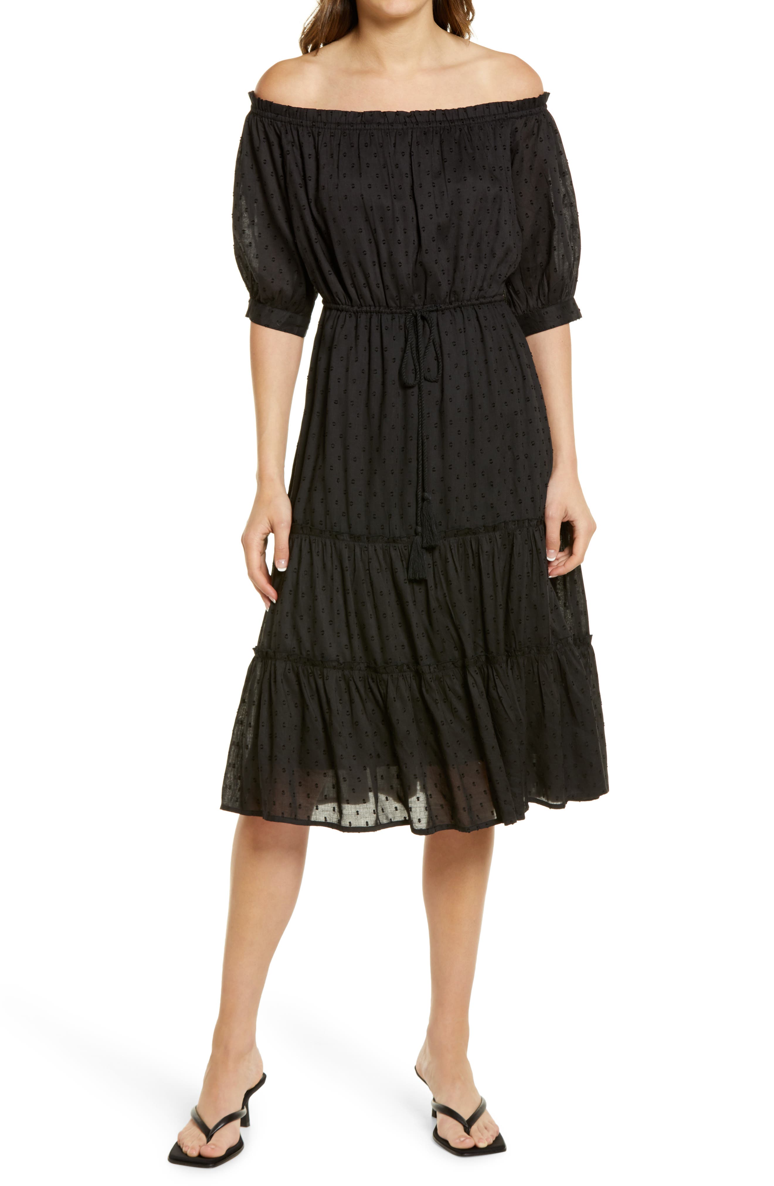 Bishop + Young Tulum Off the Shoulder Clip Dot Dress