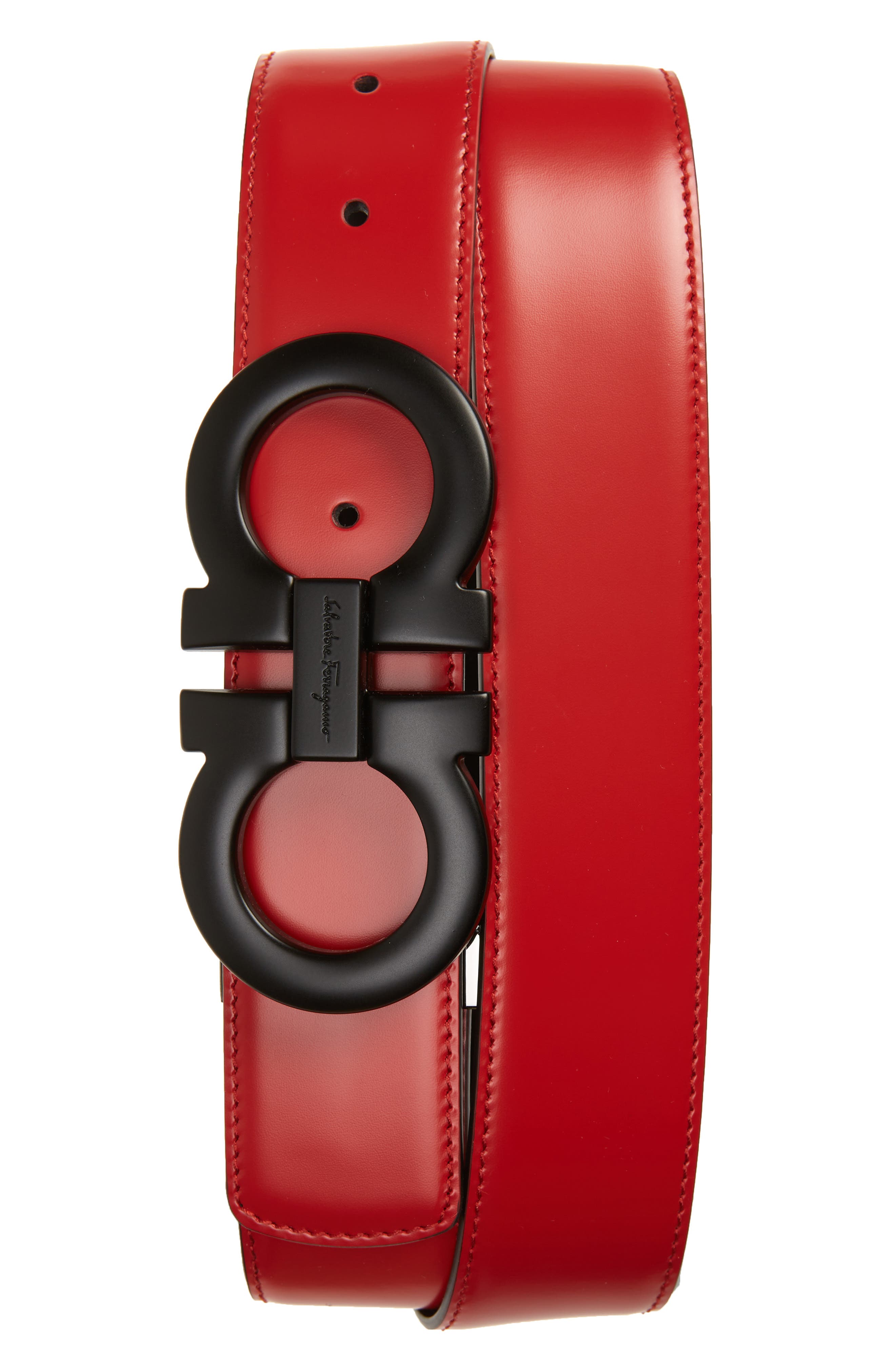 ferragamo red black reversible belt