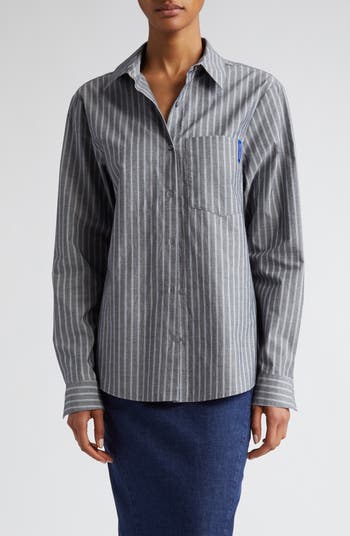 Maiko Stripe Long Sleeve Organic Cotton Button-Up Shirt