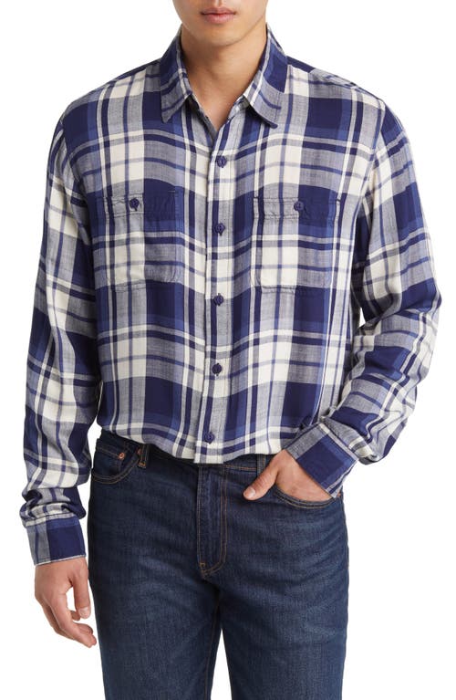 Plaid Button-Up Work Shirt in Blue