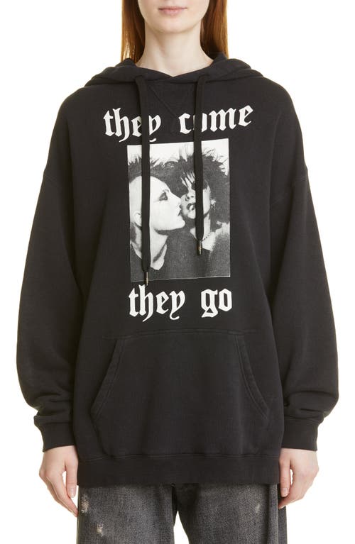 R13 They Come They Go Oversize Cotton Blend Graphic Hoodie in Acid Black